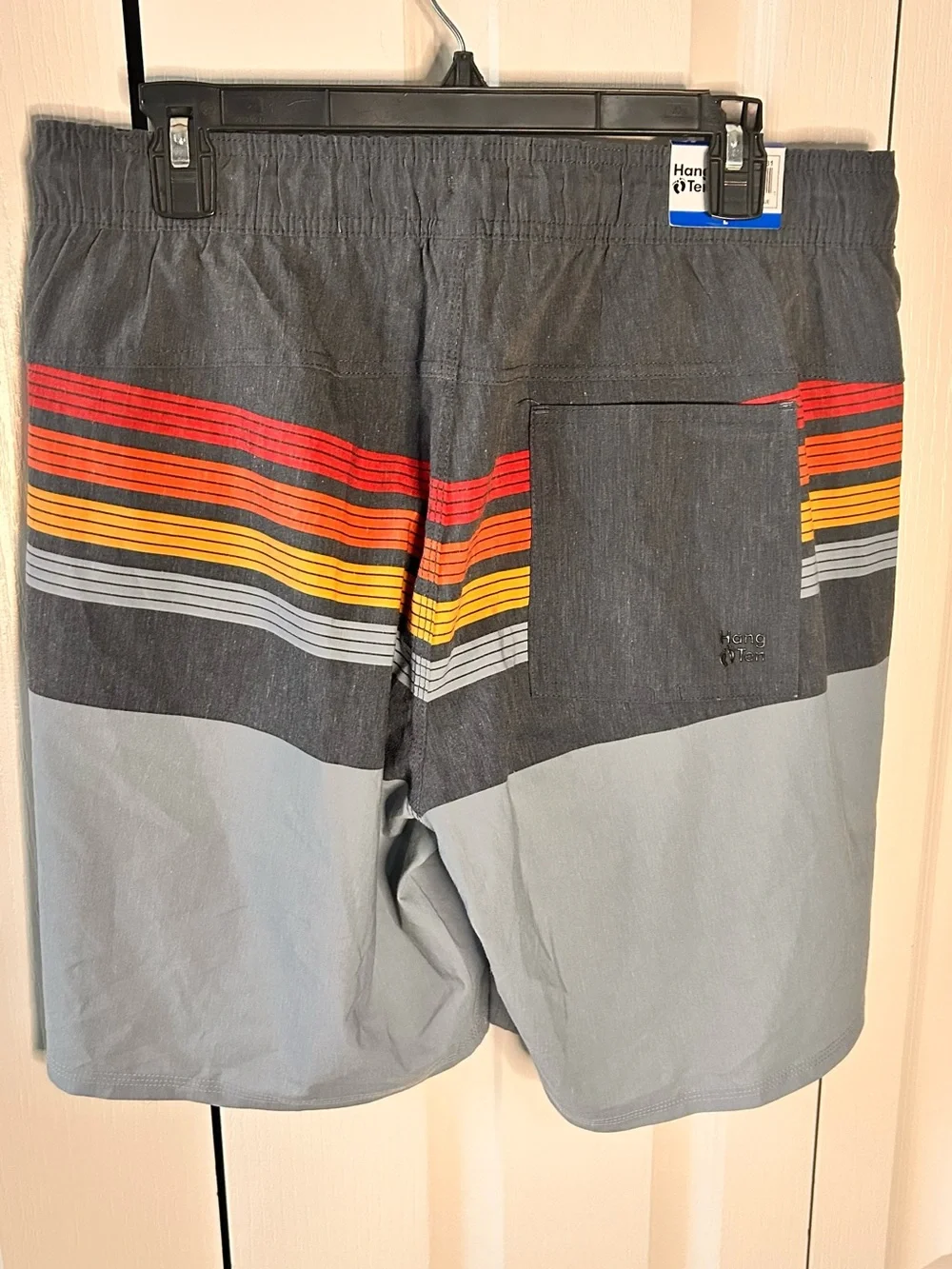 Hang Ten Mens Swim Trunks L Gray Board Shorts Beach Surf Pockets Lightweight NWT